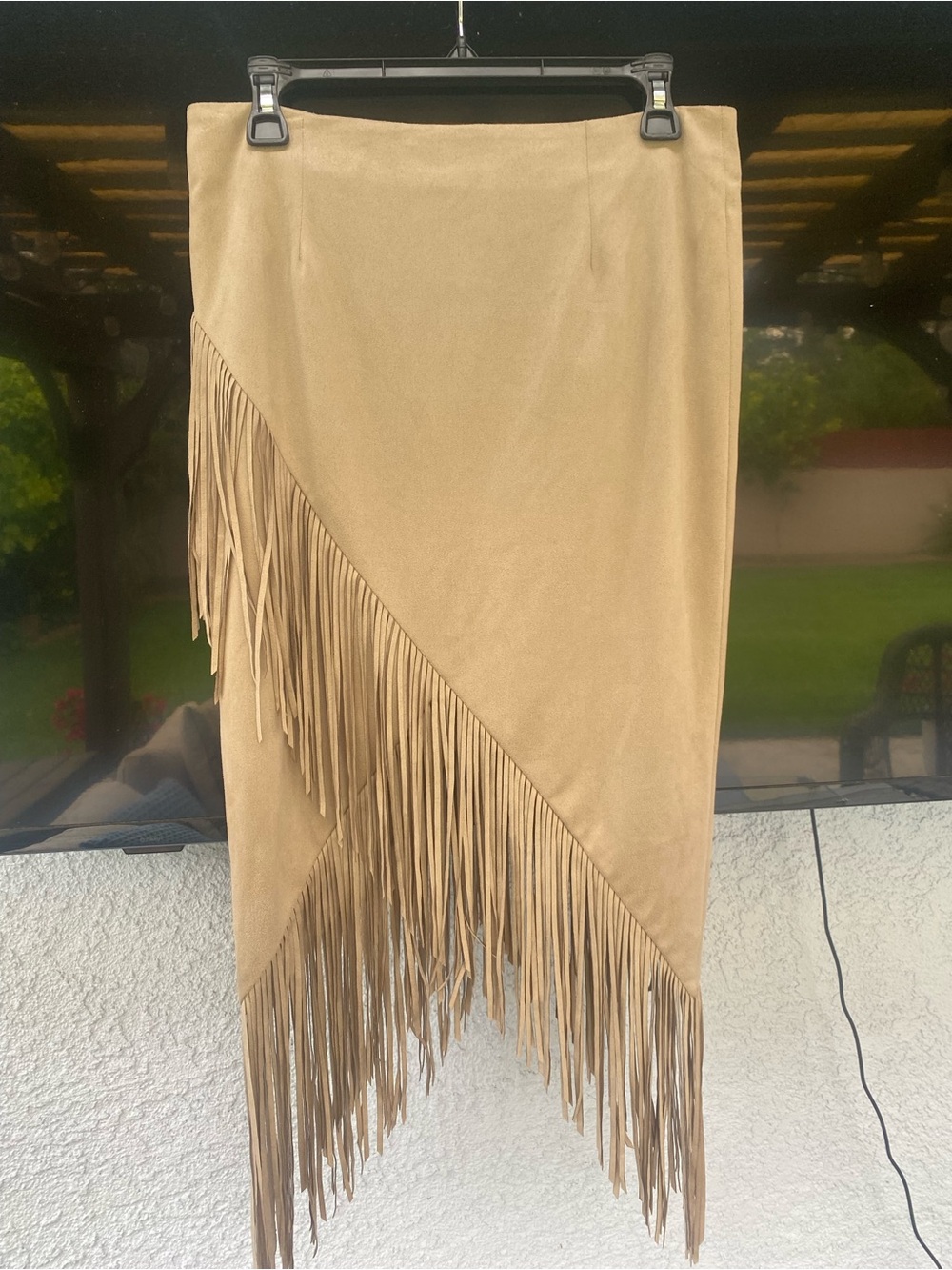 Olivaceous Tan Suede-Look Fringed Skirt